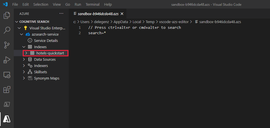 vue de recherche de l'extension
