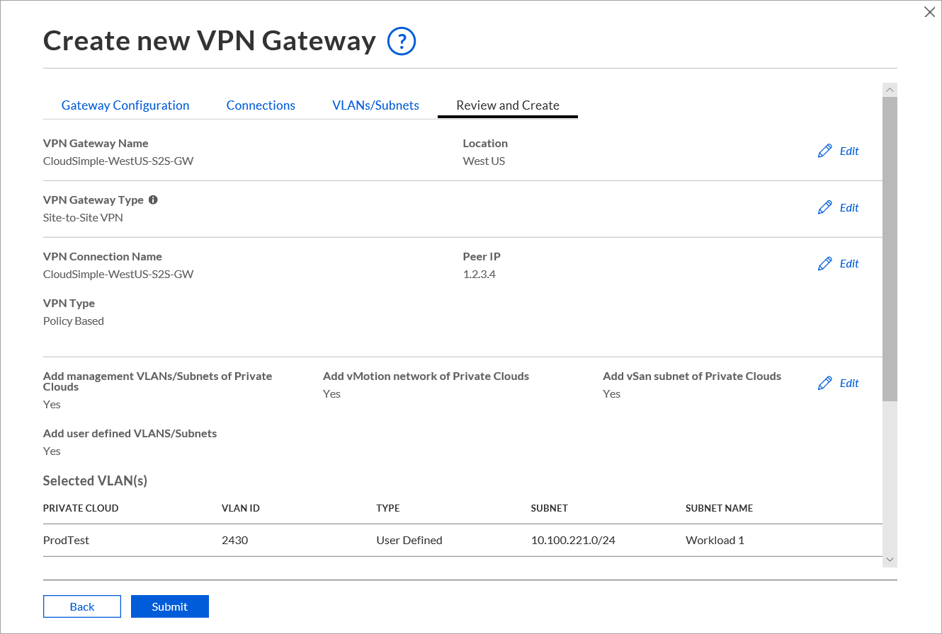 Révision et création de passerelle VPN de site à site