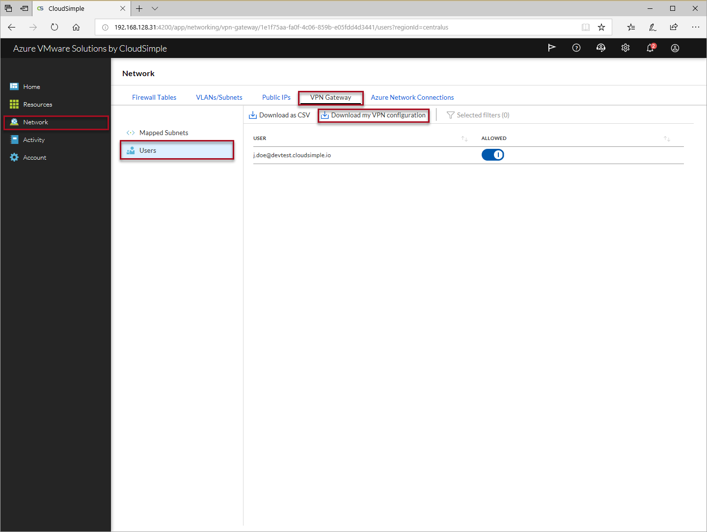 Télécharger la configuration VPN