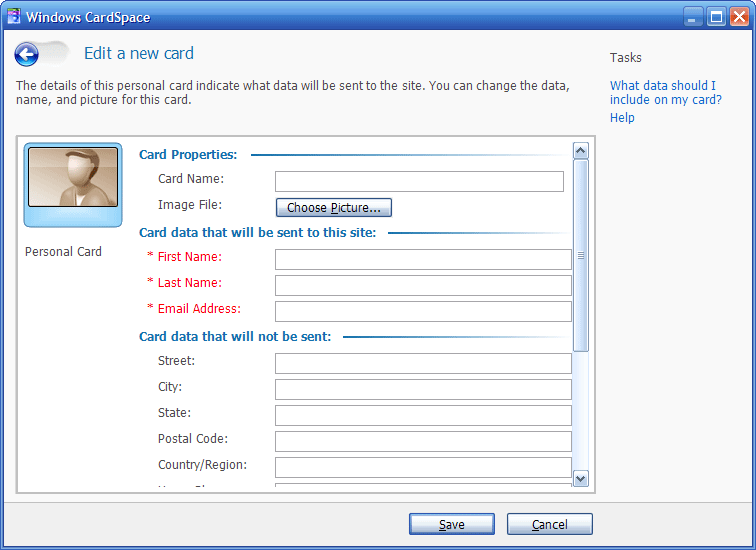Modification de carte Windows CardSpace