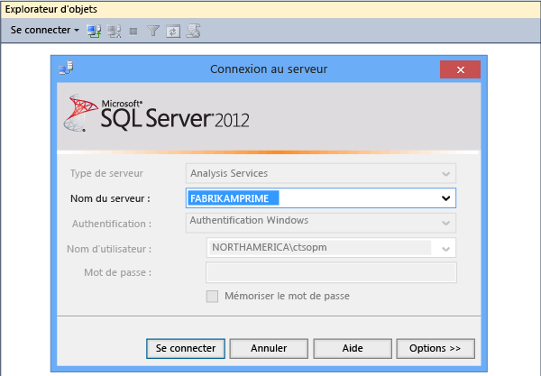 Se connecter à la base de données Analysis Services