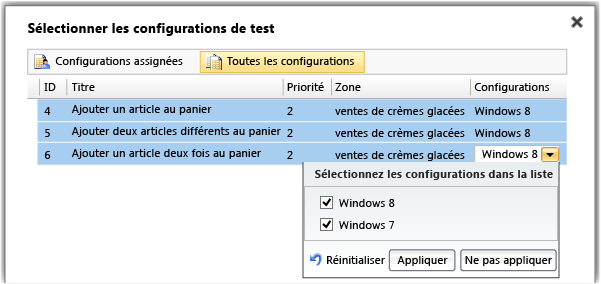 Affecter des configurations aux points de test.