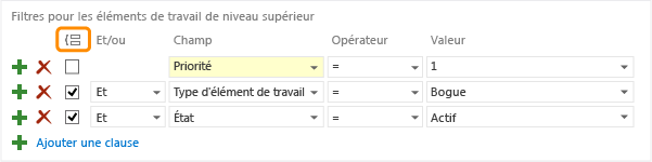 Regrouper les clauses de requêtes sélectionnées