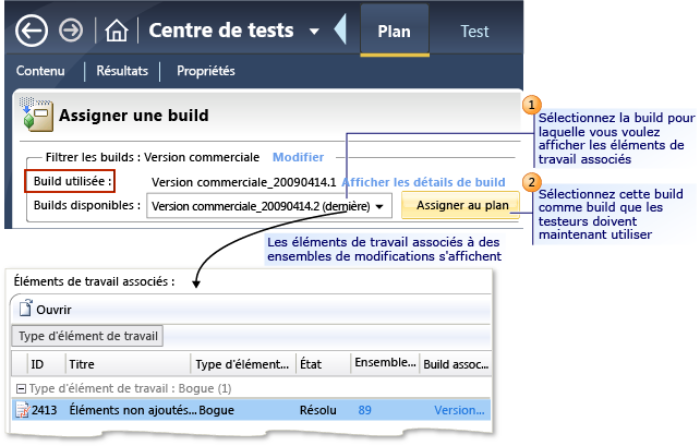 Sélectionner une build à utiliser pour votre plan de test