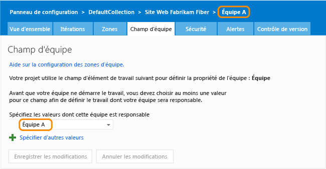 Configurer le champ d'équipe pour chaque équipe