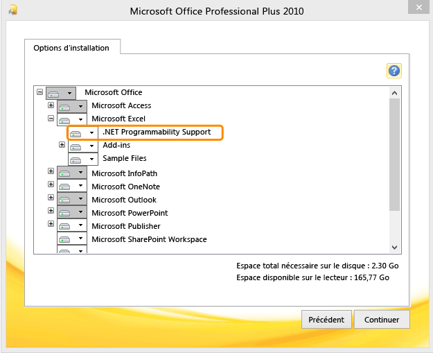 Installer l'option de prise en charge de la programmabilité .NET