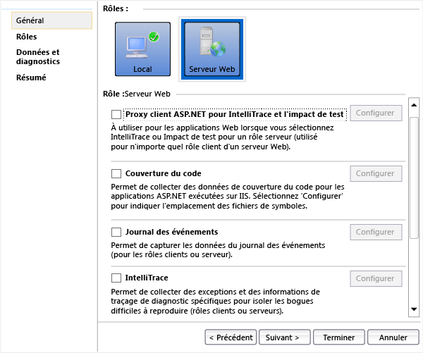 Choisir les diagnostics pour chaque rôle d'ordinateur.