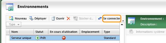 Sélectionner un environnement et se connecter.