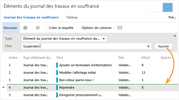 La ligne verte indique l'emplacement de l'élément.