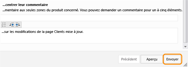 Bouton Envoyer dans le formulaire de demande de commentaires