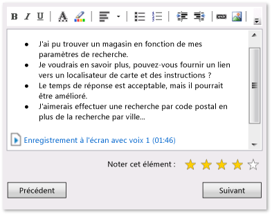 Étoiles d'évaluation dans la page Fournir