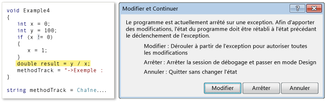 Boîte de dialogue Modifier & Continuer