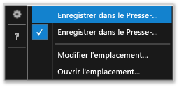 Menu contextuel des paramètres de capture d'écran