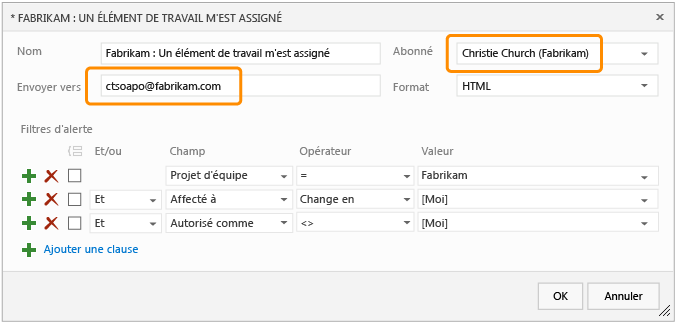 Créer une alerte pour un autre membre de l'équipe