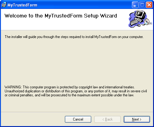 First page of the setup wizard