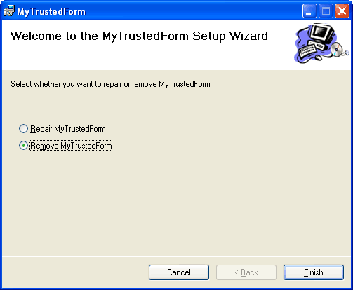 First page of wizard for .msi repair or removal