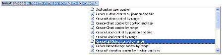 Figure 4. Insertion de l'extrait de code Create ListObject control by range (cliquez sur l'image pour l'agrandir)
