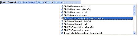 Figure 5. Insertion de l'extrait de code Bind ListObject contents to DataConnector (cliquez sur l'image pour l'agrandir)