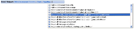 Figure 7. Insertion de l'extrait de code Import a text file, insert at a bookmark, and apply specific formatting and breaks (cliquez sur l'image pour l'agrandir)