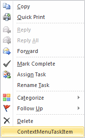 Extending the content menu for a task item