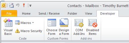 Developer tab in Outlook 2010