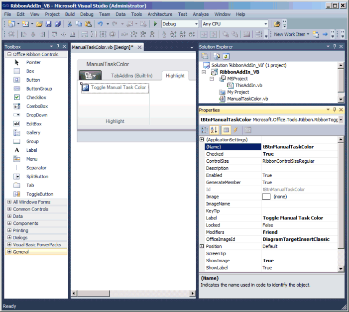 Using the ribbon Design view in Visual Studio