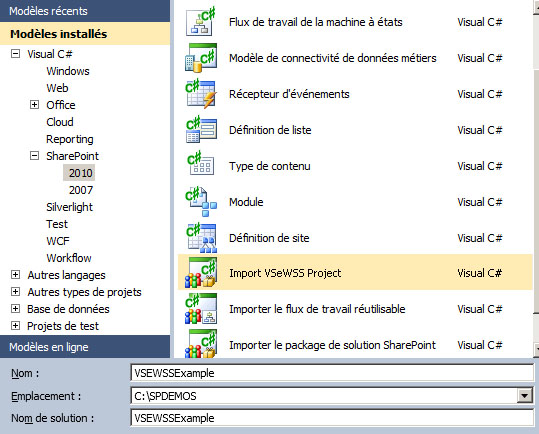 Importer VSeWSS dans Visual Studio 2010