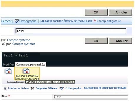 Actions personnalisées sur la barre d’outils et dans le Ruban