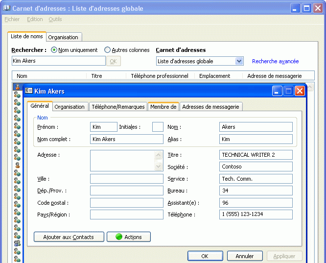 Modèle de détails par défaut dans Outlook 2007