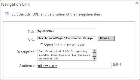 screen shot of Navigation Link Dialog Box