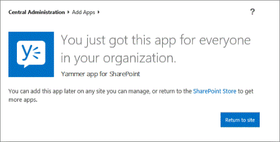 Confirmation screen for Yammer App
