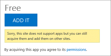 Add It button for free apps in SharePoint Store
