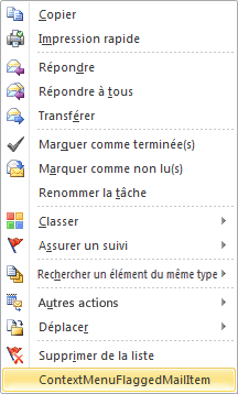 Développement du menu contextuel pour un élément de courrier avec indicateur