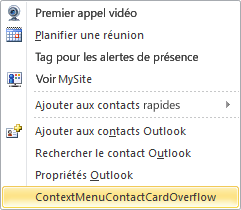 Développement de l’autre menu d’interaction pour un contact