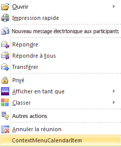 Développement du menu contextuel pour une demande de réunion