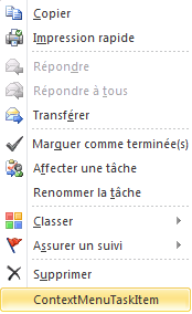 Développement du menu de contenu pour un élément de tâche