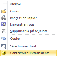 Développement du menu contextuel pour les pièces jointes