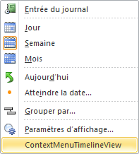 Développement du menu contextuel dans une chronologie