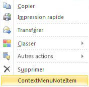 Développement du menu contextuel pour un élément de note