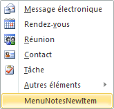 Développement du menu des nouveaux éléments pour le module Notes