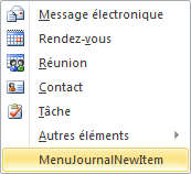 Développement du menu des nouveaux éléments pour le module Journal