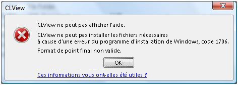 Message d’erreur de CLView