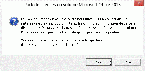 Boîte de dialogue qui vous permet d’installer le pack de licence en volume Office 2013