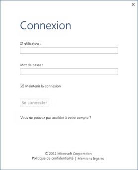 Capture d’écran de la page de connexion Office qui permet à l’utilisateur de se connecter avec son identifiant personnel.