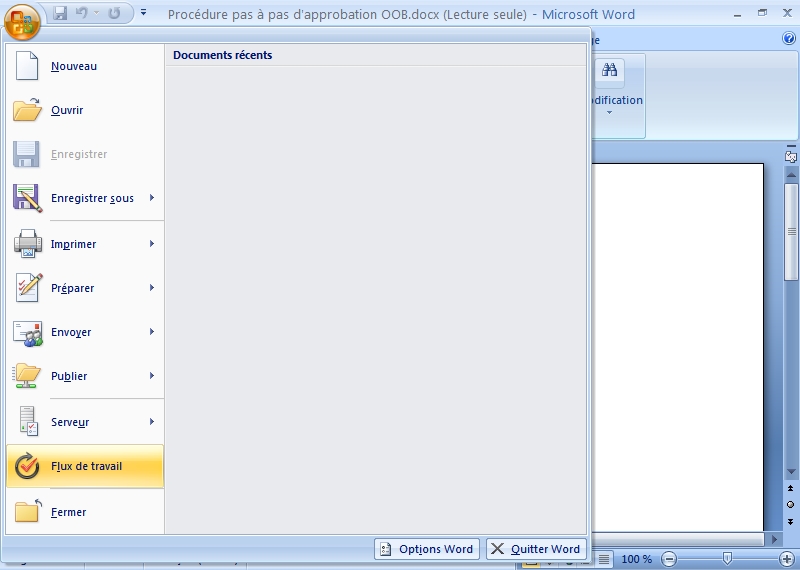 Flux de travail Office SharePoint Server : début