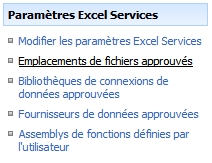 Services Excel : définir l’emplacement de fichiers approuvés