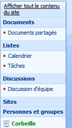 Services Excel : menu Afficher tout le contenu du site