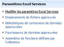 Services Excel : paramètres de connexion de données