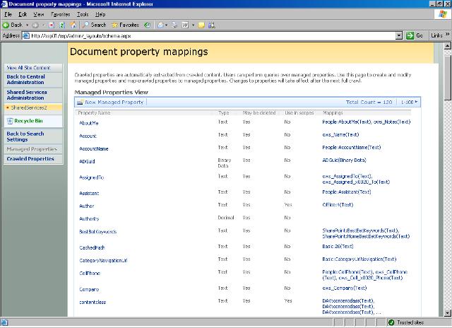 Mappages des propriétés de document