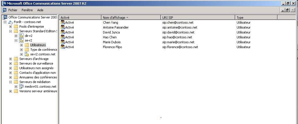 Utilisateurs activés pour Communications Server 2007 R2